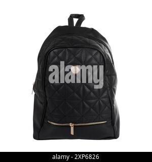 Front side of leather black backpack isolated on white background Stock Photo