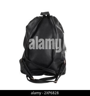 Back side of leather black backpack isolated on white background Stock Photo