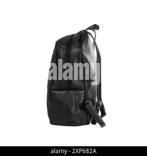 Side side of leather black backpack isolated on white background Stock Photo