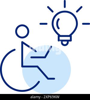 Person in wheelchair working or studying at laptop and light bulb. Career and educational opportunities. Innovation in online education. Pixel perfect Stock Vector