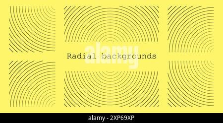 Sound wave irradiation or circular vibrations on the water surface. Set or circular stripe backgrounds. Abstract radial pattern. Square and Stock Vector