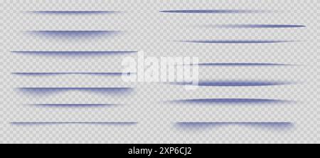 Set of lilac vector transparent horizontal overlay shadows. Collection of poster ,banner, flyer, card, shadows. Realistic design elements Stock Vector