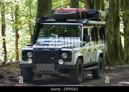 Englands Allrad -Kultauto Landrover Defender in verschiedenen Aktionen und Positionen. 122 PS, 90 kw, 4 Zylinder, Gangmanuell, Antrieb, Allrad, permanent, permanent Allrad, Mitten Differenzialsperre, Lehrgewicht 2126 kg, Zeitgewicht jetzt 3500kg, Baujahr 2010, Diesel, Landrover Defender *** Englands all-wheel cult car Landrover Defender in various actions and positions 122 hp, 90 kw, 4 cylinders, gear manual, drive, all-wheel, permanent, permanent all-wheel, center differential lock, curb weight 2126 kg, current weight 3500kg, year of construction 2010, diesel, Landrover Defender Stock Photo