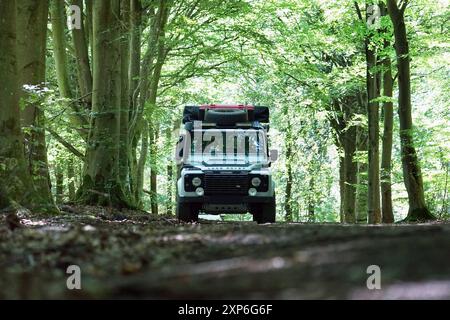 Englands Allrad -Kultauto Landrover Defender in verschiedenen Aktionen und Positionen. 122 PS, 90 kw, 4 Zylinder, Gangmanuell, Antrieb, Allrad, permanent, permanent Allrad, Mitten Differenzialsperre, Lehrgewicht 2126 kg, Zeitgewicht jetzt 3500kg, Baujahr 2010, Diesel, Landrover Defender *** Englands all-wheel cult car Landrover Defender in various actions and positions 122 hp, 90 kw, 4 cylinders, gear manual, drive, all-wheel, permanent, permanent all-wheel, center differential lock, curb weight 2126 kg, current weight 3500kg, year of construction 2010, diesel, Landrover Defender Stock Photo