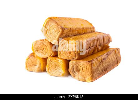 Asian rock baked breadsticks with cheese flavor isolated on white background Stock Photo