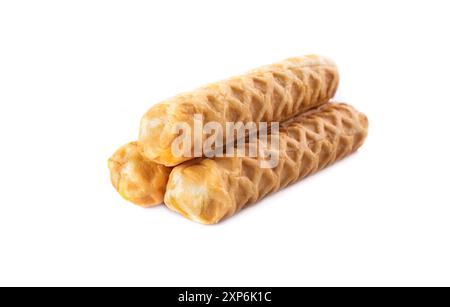 Pile of asian breadsticks with cheese flavor isolated on white background Stock Photo