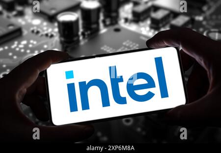 Intel Corporation and Technology Company - logotype displayed on smartphone Stock Photo