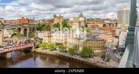Panoramic view over the historic city center from the Tyne Bridge in Newcastle, England Stock Photo