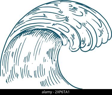 Curved water wave. Hand drawn ocean sketch Stock Vector