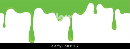 Green paint drops. Creative slime cartoon border Stock Vector