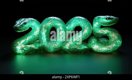 The year is 2025 and it is written in snake skin. The letters are large and bold, making them stand out against the darkbackground. Generative AI Stock Photo