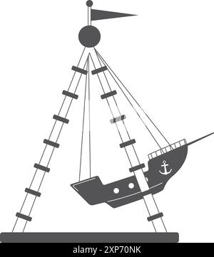 Amusement park boat swing. Funfair attraction black icon Stock Vector