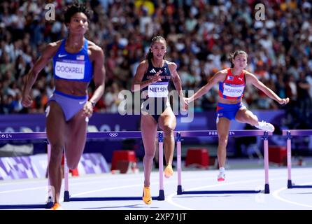 Great Britain's Lina Nielsen during the Women's 400m Hurdles heats at the Stade de France on the ninth day of the 2024 Paris Olympic Games in France. Picture date: Sunday August 4, 2024. Stock Photo