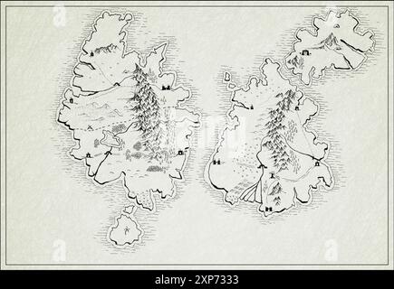 Old vintage fantasy map with kingdoms, hand drawn elements with space ...