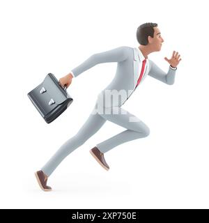 3d character businessman running very fast with a briefcase, illustration isolated on white background Stock Photo