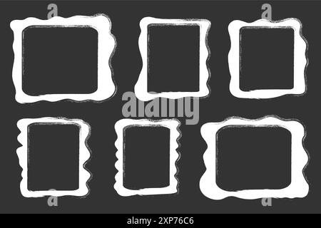 Set rectangle and square paper chalk quote frames, quote text box, empty form with wavy edge. Dilog or title border. Hand drawn speech bubble. Vector illustration Stock Vector