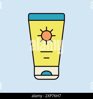 Sunscreen cream in tube flat vector isolated icon. Summer sign. Graph symbol for travel and tourism web site and apps design, logo, app, UI Stock Vector