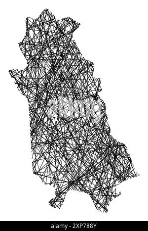 Symbol Map of the Province Novara (Italy) showing the state with black, crossing lines like Mikado Sticks or a spider web Stock Vector