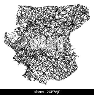 Symbol Map of the Province Foggia (Italy) showing the state with black, crossing lines like Mikado Sticks or a spider web Stock Vector