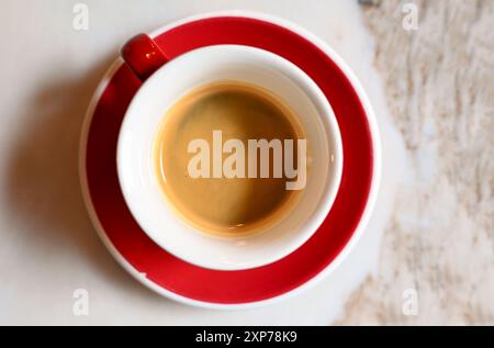 Cup with espresso black coffee, top view Stock Photo