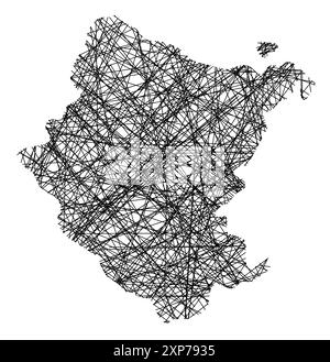 Symbol Map of the Province Arezzo (Italy) showing the state with black, crossing lines like Mikado Sticks or a spider web Stock Vector