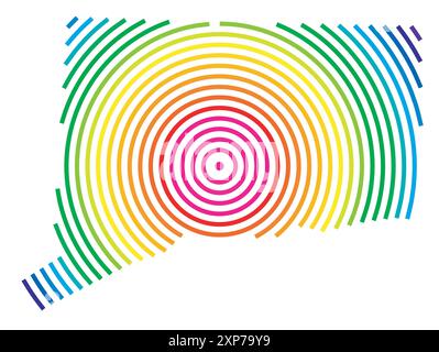 Symbol Map of the State Connecticut (United States of America). Abstract map showing the state with concentric circles in rainbow colors like a shooti Stock Vector