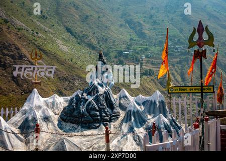 July25th2024, Himachal Pradesh, India. Statue of Lord Shiva with an