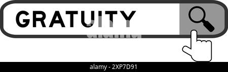 Search banner in word gratuity with hand over magnifier icon on white background Stock Vector