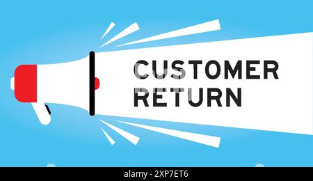 Color megaphone icon with word customer returns in white banner on blue background Stock Vector