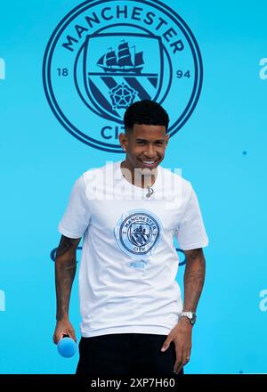 Manchester, UK. 4th Aug, 2024. Savinho Manchester City's latest men's signing is unveiled at the Etihad Stadium, Manchester. Picture: Andrew Yates/Sportimage Credit: Sportimage Ltd/Alamy Live News Stock Photo