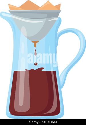 Pour over coffee pot. Glass coffeemaker for aroma brew isolated on white background Stock Vector