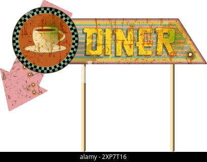 grungy old retro american diner, fast food vintage sign concept, worn and weathered, vector eps Stock Vector