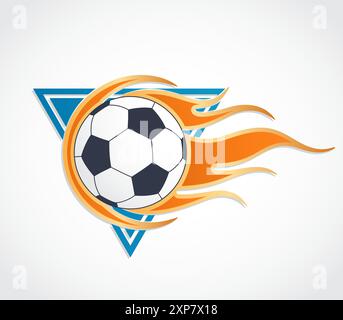 football ball with flames on triangle blue color logo Stock Vector