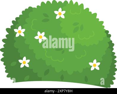 Blooming bush icon. Green shrub cartoon symbol isolated on white background Stock Vector