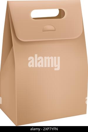 Takeout bag. Realistic brown paper retail package isolated on white background Stock Vector
