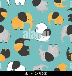 Seamless childish pattern with cute baby elephants. Vector background Stock Vector