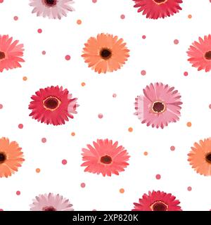 Gerbera flowers seamless pattern. Vector watercolor colorful daisy background Stock Vector