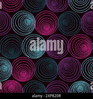 Seamless colorful circles pattern. Abstract vector spirals background Stock Vector