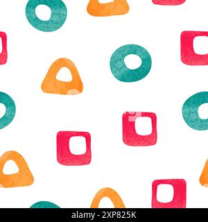 Seamless pattern with colorful squares, circles and triangles. Vector abstract background with geometric shapes Stock Vector