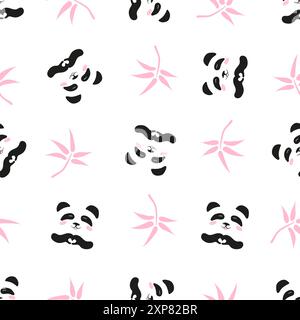 Cute panda seamless pattern. Vector illustration of panda bears and bamboo Stock Vector