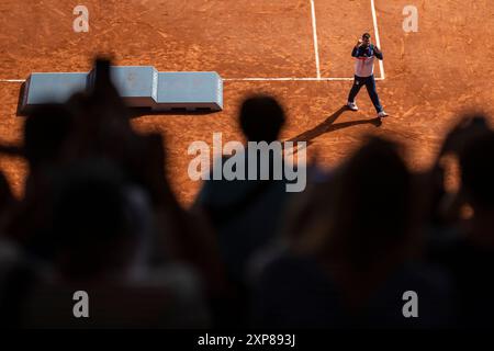 Paris, France. 4th AUG 2024.  Novak Djokovic (SRB)  with Gold medal Paris 2024 Olympic Games Tennis Men's Singles Gold Medal Match  Olympische Spiele 03.08.2024   Credit: Moritz Muller/Alamy Live News Stock Photo