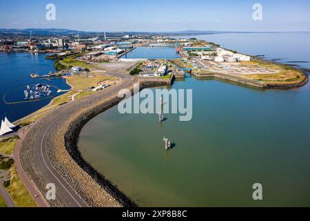 Aerial view of Cardiff Docks and Barrage on a warm summers day Stock Photo