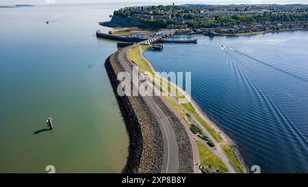 Aerial view of Cardiff Bay Barrage on a warm, summers day Stock Photo