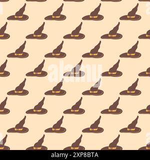 Witch hat seamless pattern. Halloween repeat background. Vector hand drawn flat illustration. Stock Vector