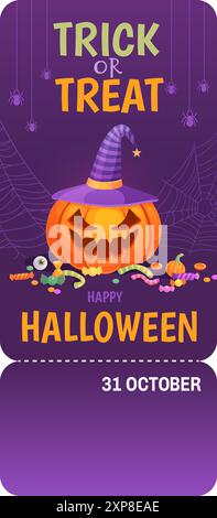 Halloween ticket. Trick or treat party pass template. Vector illustration Stock Vector