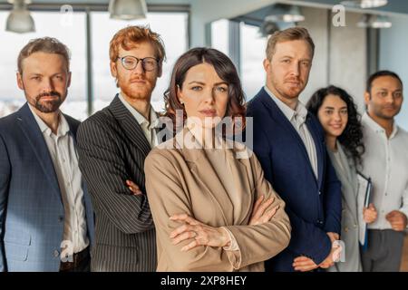 Confident Business Team Posing for Portrait in a Modern Office Stock Photo