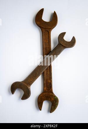 Still life of two rusty spanners Stock Photo