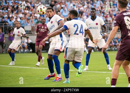 Columbus, Ohio, USA. 3rd August, 2024. Chelsea FC defender Levi Colwill (6) and defender Reece James (24). Manchester City plays Chelsea FC in an international friendly match at Ohio Stadium. Credit: Kindell Buchanan/Alamy Live News Stock Photo