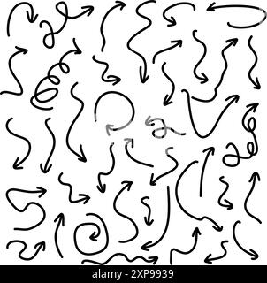 Collection of hand-drawn arrows in black on white Stock Vector
