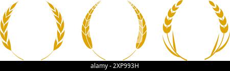 Golden wheat laurel wreaths set Stock Vector